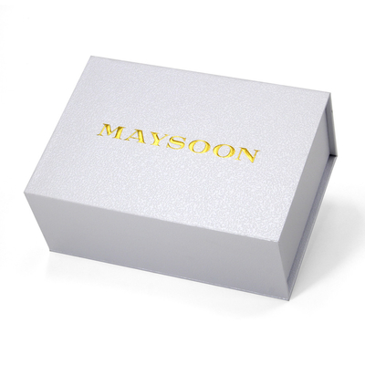 Custom White Art Paper Hardcover Box With Gold Foil Logo
